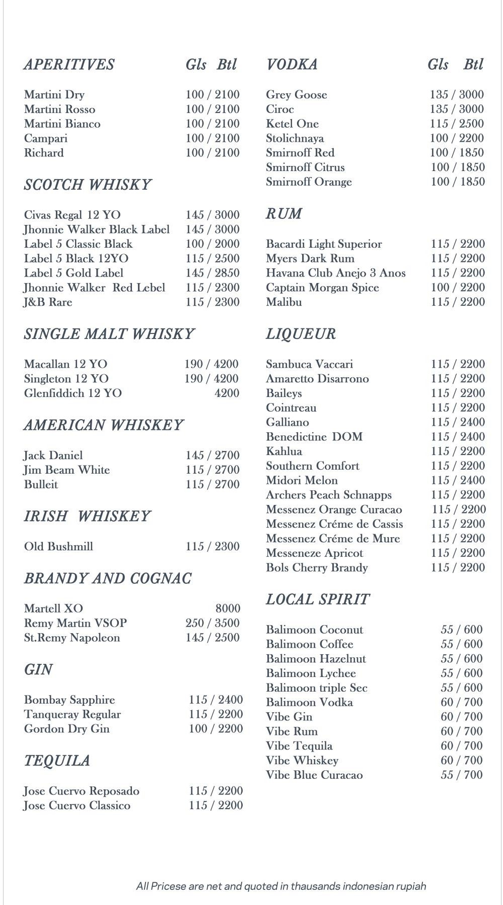 Beverage MenuSungai Restaurant